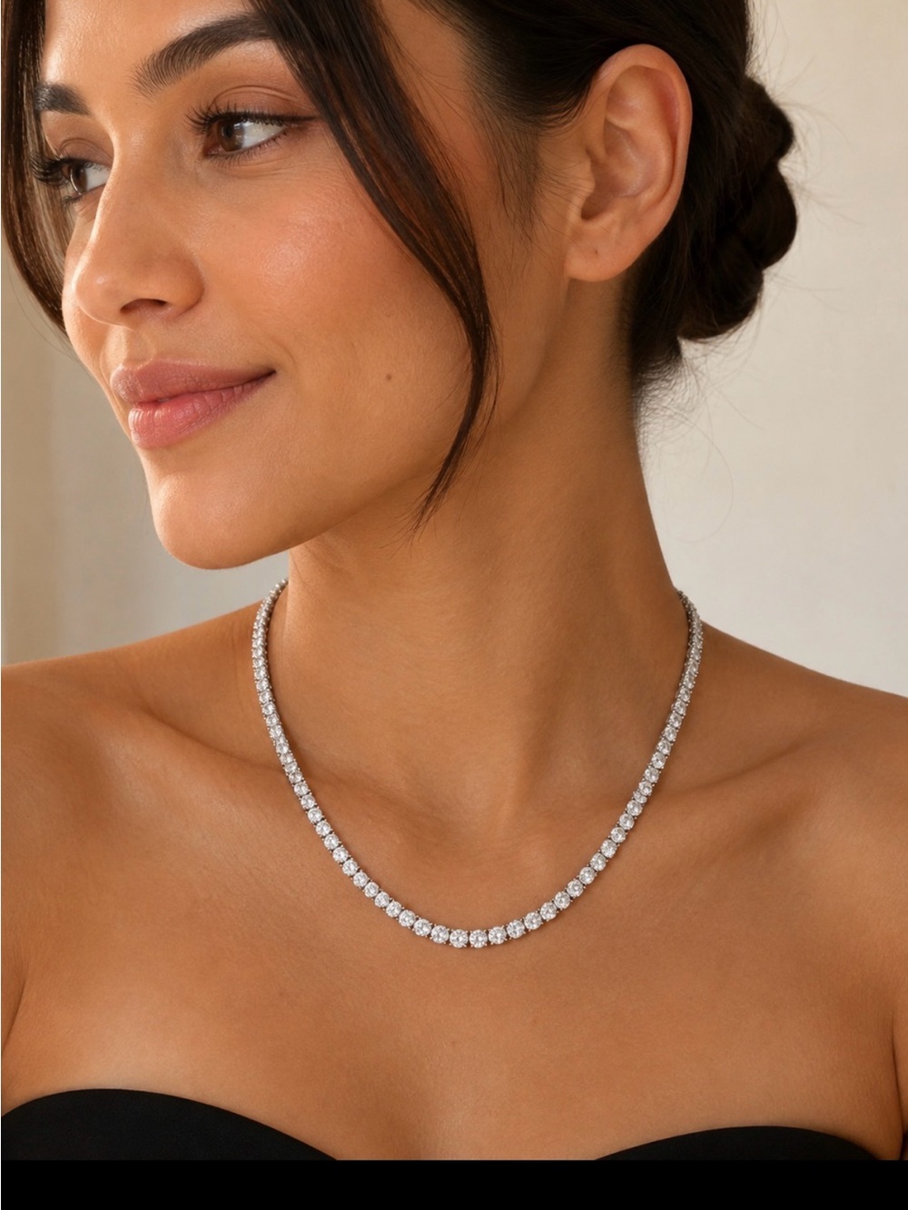 Graduated Tennis Necklace Round Brilliant Stones White Metal 17” 23.1g 3.2mm